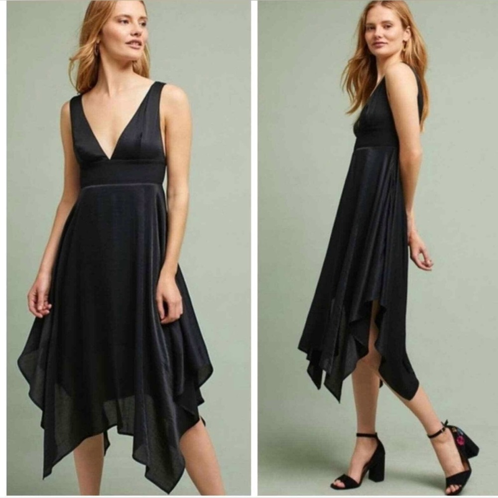 Moulinette Soeurs Whitney Satin V-Neck Asymmetric Black Dress FINAL PRICE